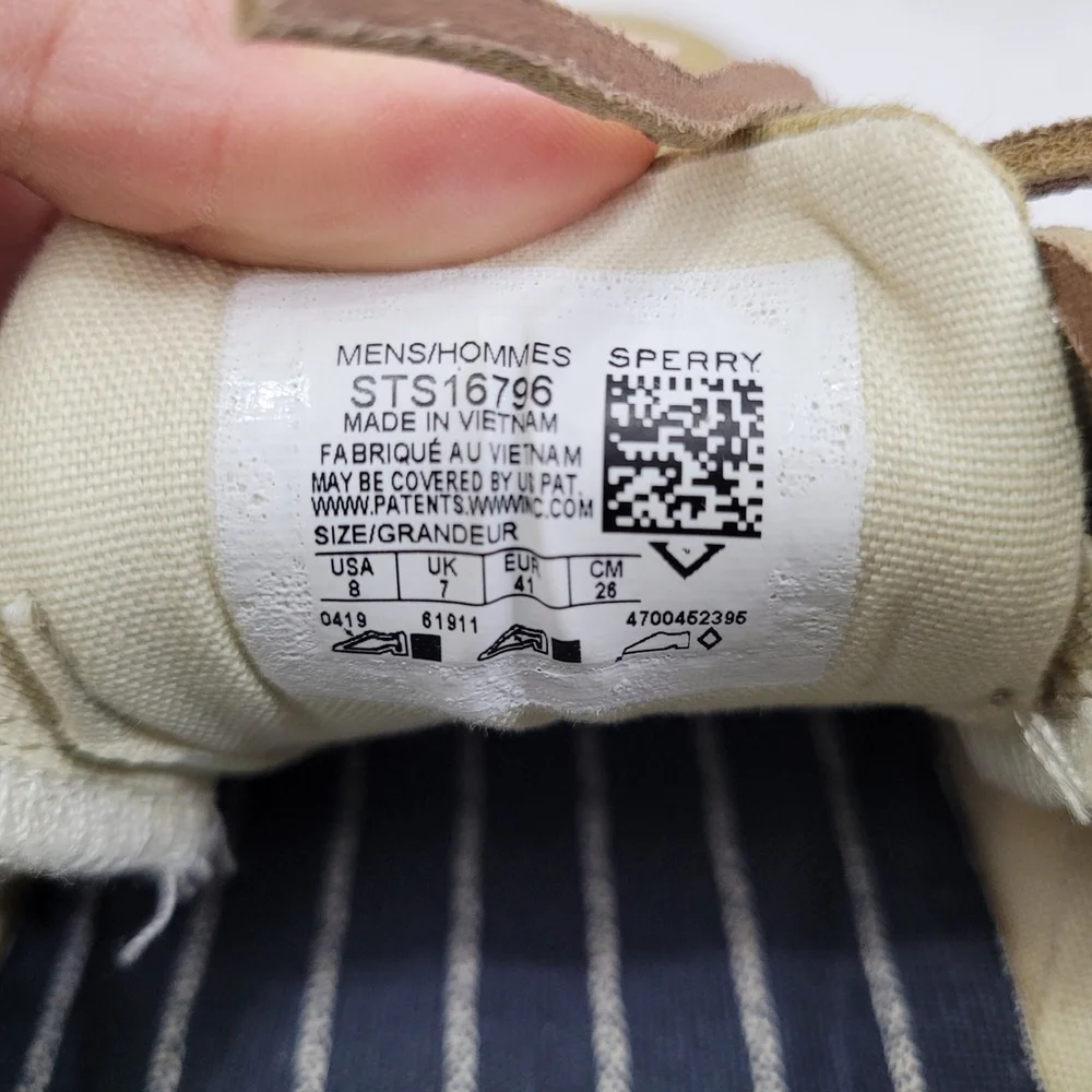 NWOT SPERRY Top Sider Men's Striper CVO Salt Washed Tan Chino Size 8